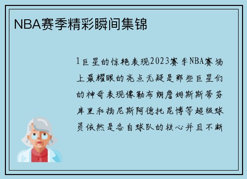 NBA赛季精彩瞬间集锦